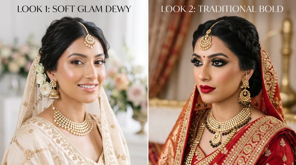 soft glam vs traditional bridal makeup feature image